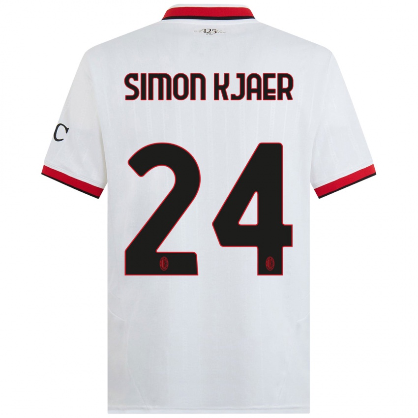 Enfant Maillot Simon Kjaer #24 Blanc Noir Rouge Tenues Extérieur 2024/25 T-Shirt Suisse