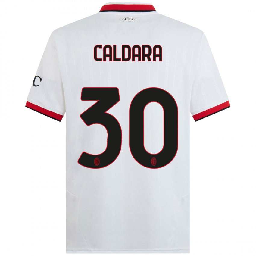 Enfant Maillot Mattia Caldara #30 Blanc Noir Rouge Tenues Extérieur 2024/25 T-Shirt Suisse