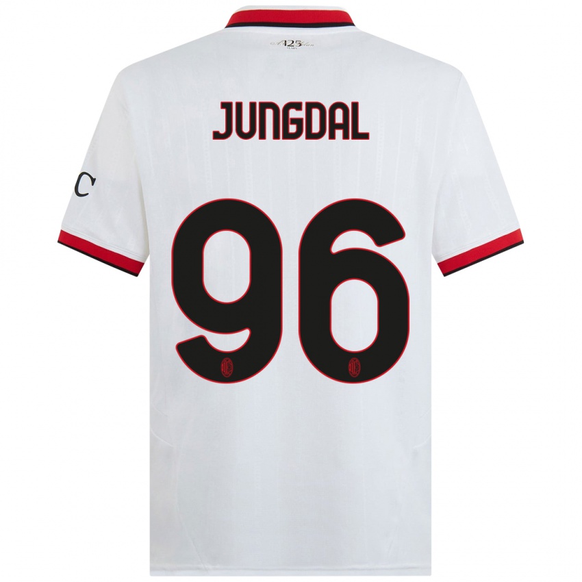 Enfant Maillot Andreas Jungdal #96 Blanc Noir Rouge Tenues Extérieur 2024/25 T-Shirt Suisse