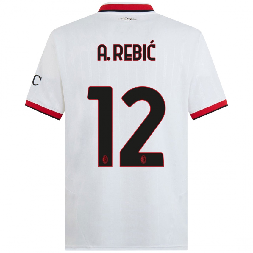 Enfant Maillot Ante Rebic #12 Blanc Noir Rouge Tenues Extérieur 2024/25 T-Shirt Suisse