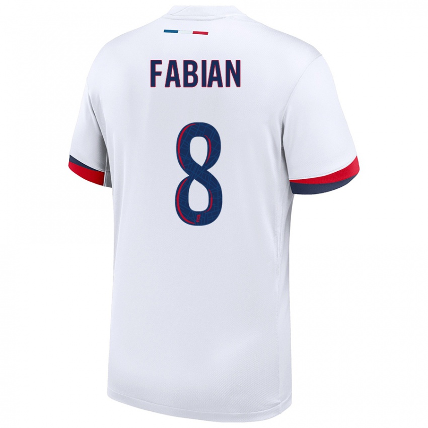 Enfant Maillot Fabian Ruiz #8 Blanc Bleu Rouge Tenues Extérieur 2024/25 T-Shirt Suisse