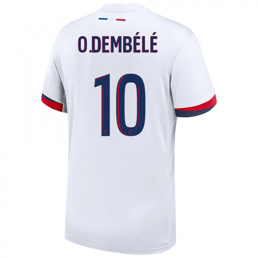 Kinder Ousmane Dembele #10 Weiß Blau Rot Auswärtstrikot Trikot 2024/25 T-Shirt Schweiz