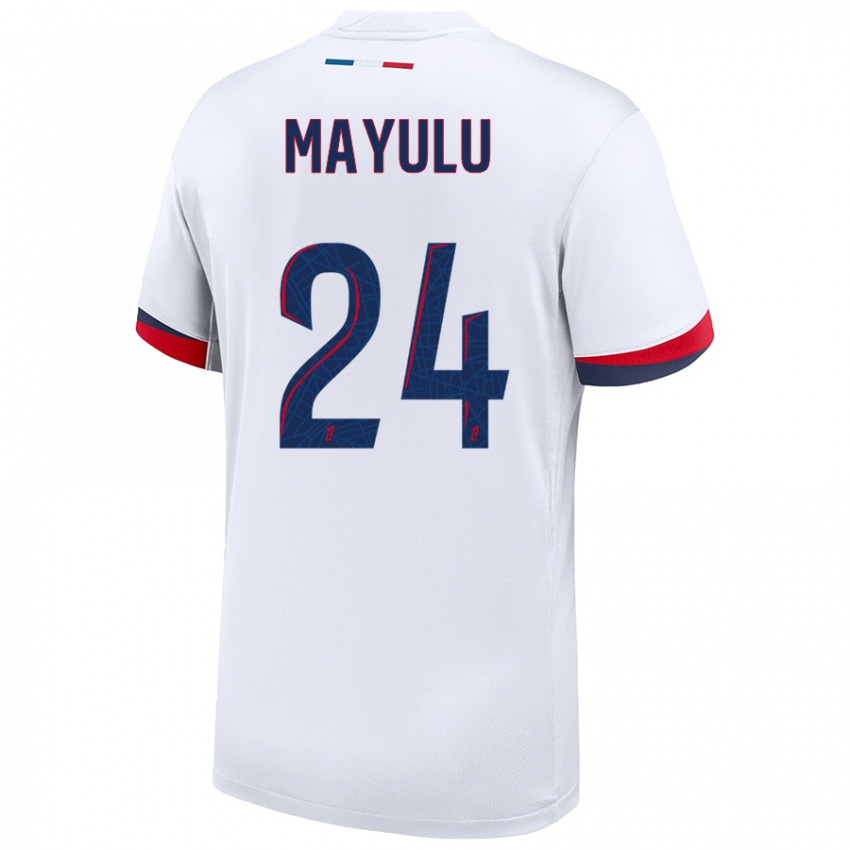 Enfant Maillot Senny Mayulu #24 Blanc Bleu Rouge Tenues Extérieur 2024/25 T-Shirt Suisse