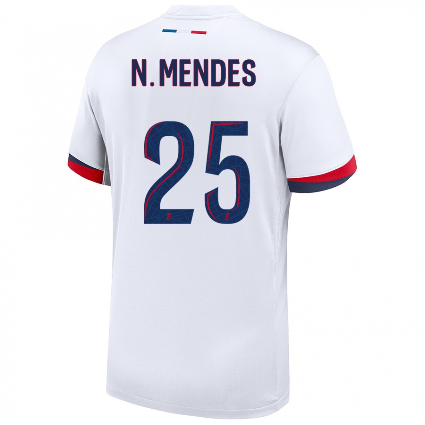 Kinder Nuno Mendes #25 Weiß Blau Rot Auswärtstrikot Trikot 2024/25 T-Shirt Schweiz