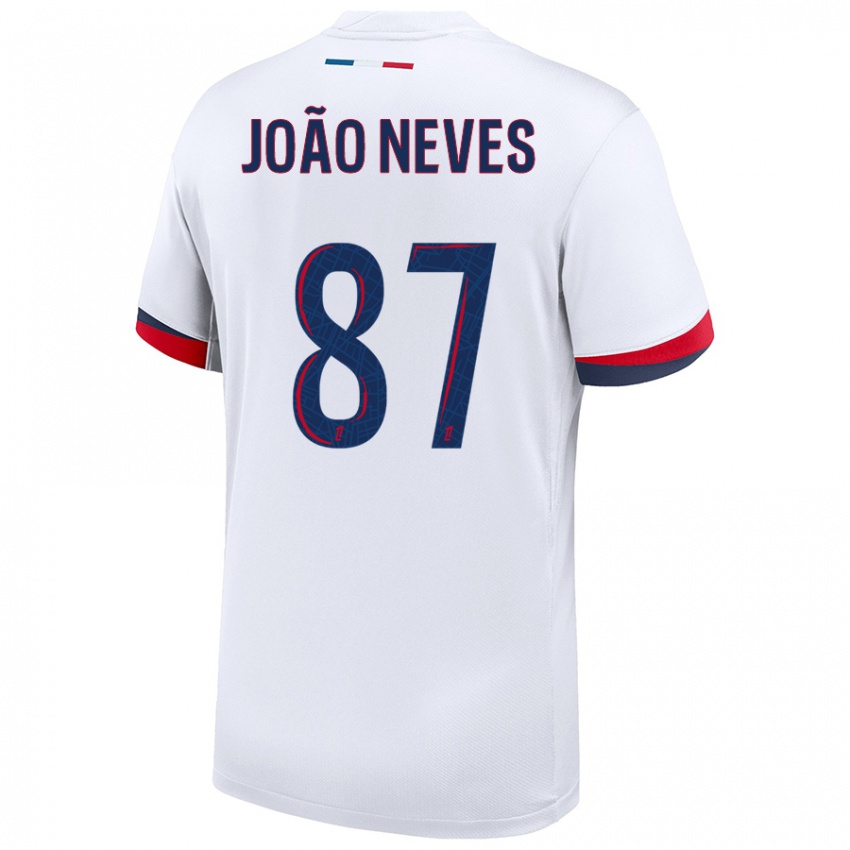 Kinder João Neves #87 Weiß Blau Rot Auswärtstrikot Trikot 2024/25 T-Shirt Schweiz