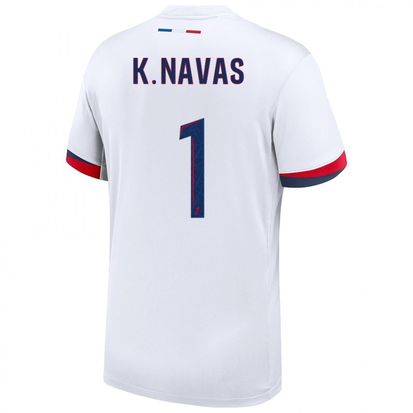 Kinder Keylor Navas #1 Weiß Blau Rot Auswärtstrikot Trikot 2024/25 T-Shirt Schweiz