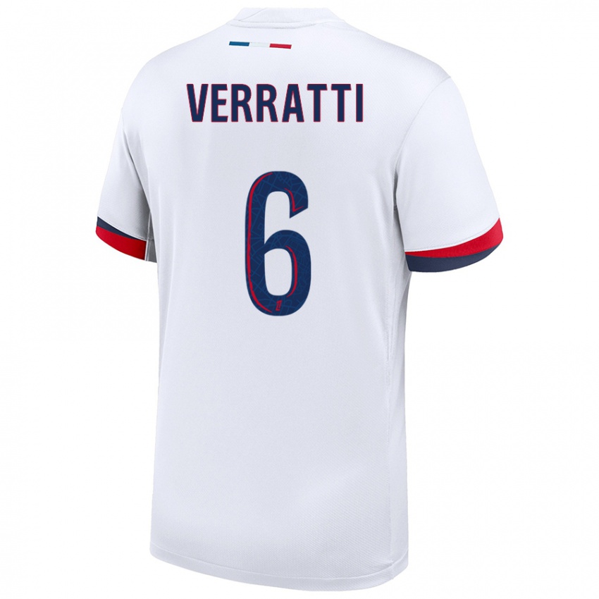 Kinder Marco Verratti #6 Weiß Blau Rot Auswärtstrikot Trikot 2024/25 T-Shirt Schweiz