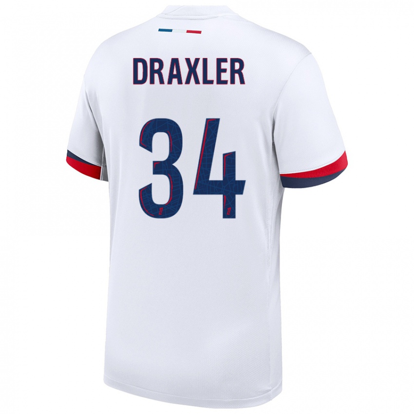 Kinder Julian Draxler #34 Weiß Blau Rot Auswärtstrikot Trikot 2024/25 T-Shirt Schweiz