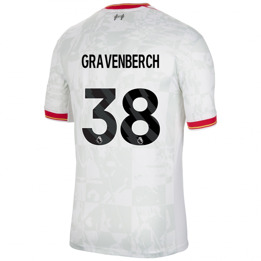 Kinder Ryan Gravenberch #38 Weiß Rot Schwarz Ausweichtrikot Trikot 2024/25 T-Shirt Schweiz