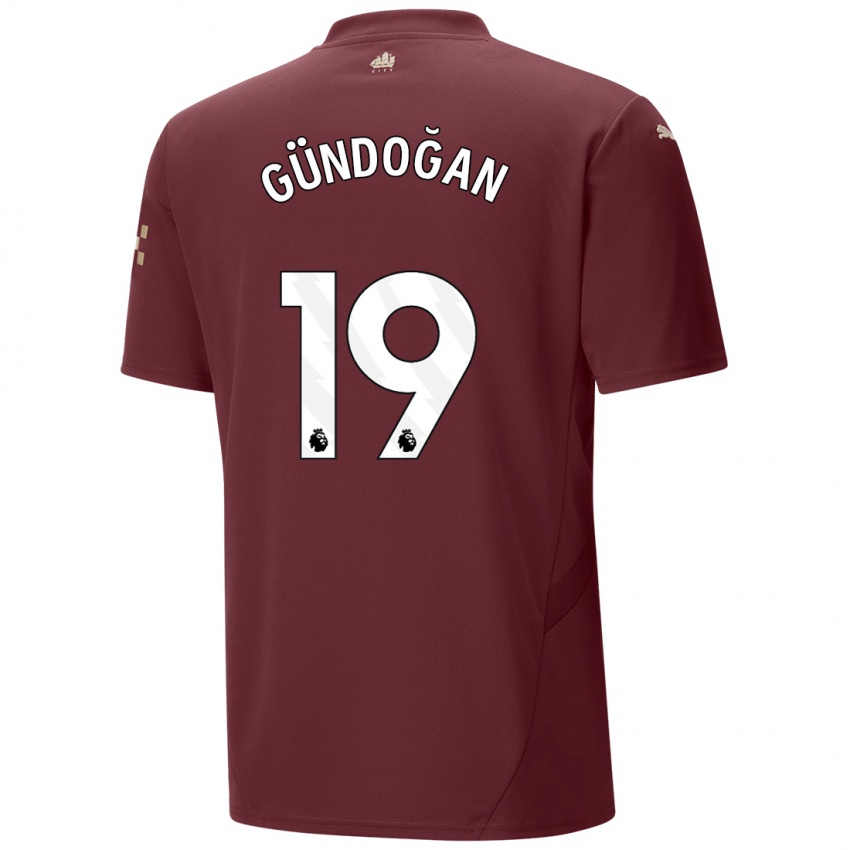 Kinder Ilkay Gundogan #19 Kastanienbraun Ausweichtrikot Trikot 2024/25 T-Shirt Schweiz