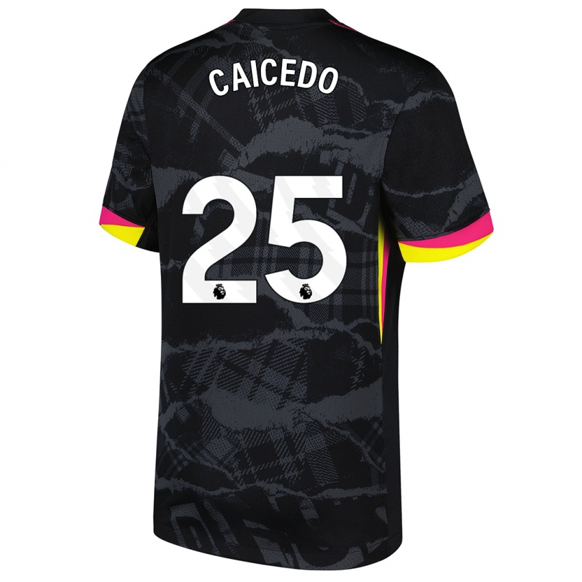 Kinder Moisés Caicedo #25 Schwarz Rosa Ausweichtrikot Trikot 2024/25 T-Shirt Schweiz