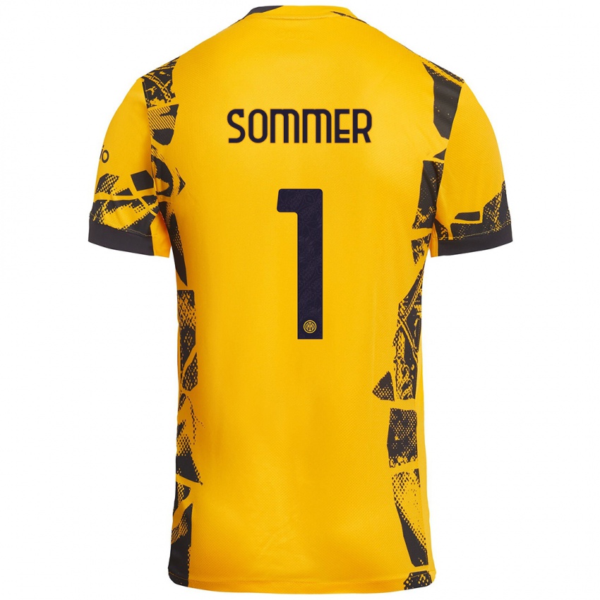 Enfant Maillot Yann Sommer #1 Doré Noir Troisieme 2024/25 T-Shirt Suisse