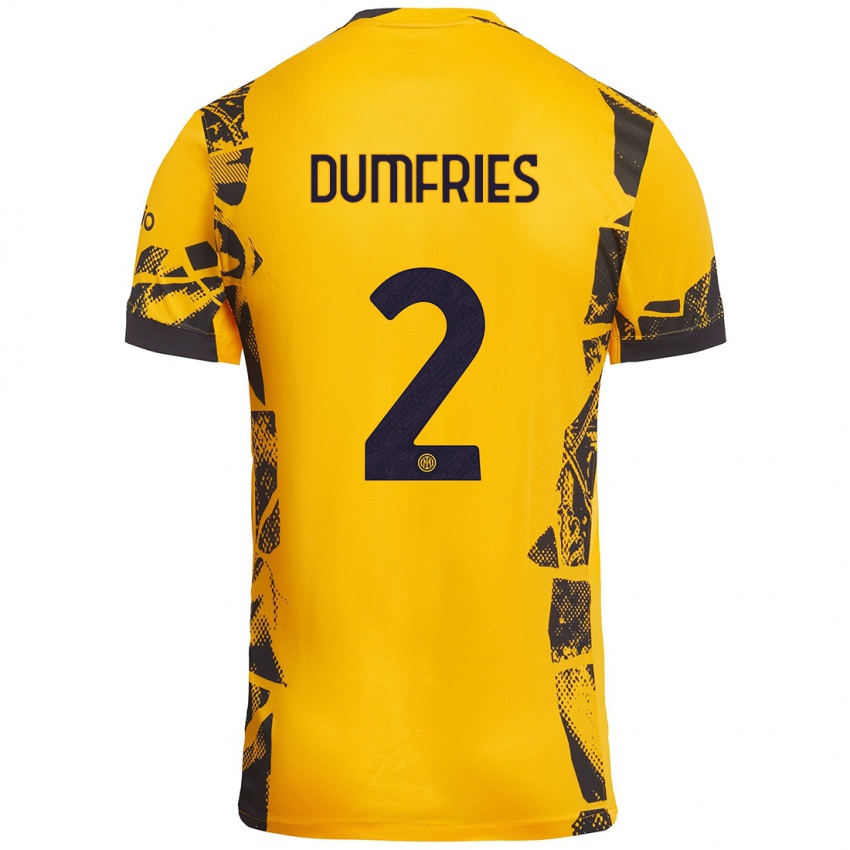 Enfant Maillot Denzel Dumfries #2 Doré Noir Troisieme 2024/25 T-Shirt Suisse