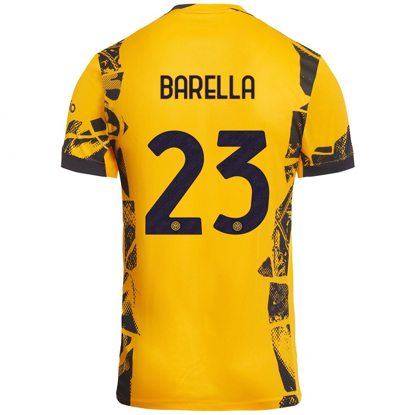 Enfant Maillot Nicolò Barella #23 Doré Noir Troisieme 2024/25 T-Shirt Suisse