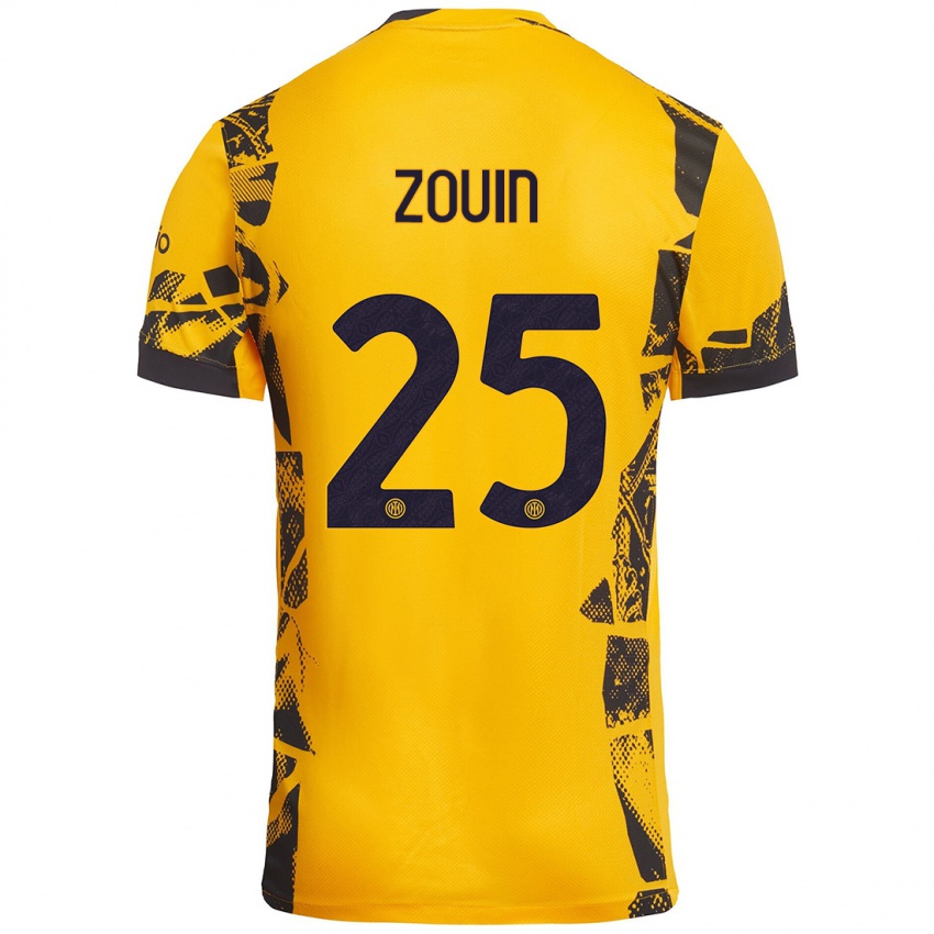 Enfant Maillot Aymen Zouin #25 Doré Noir Troisieme 2024/25 T-Shirt Suisse