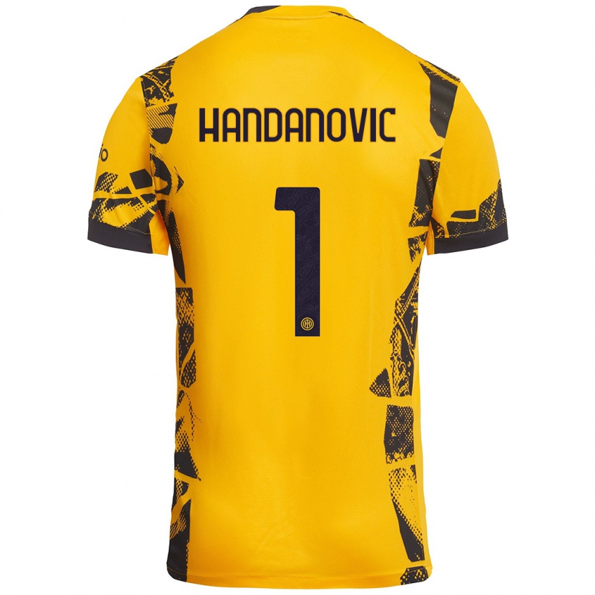 Enfant Maillot Samir Handanovic #1 Doré Noir Troisieme 2024/25 T-Shirt Suisse