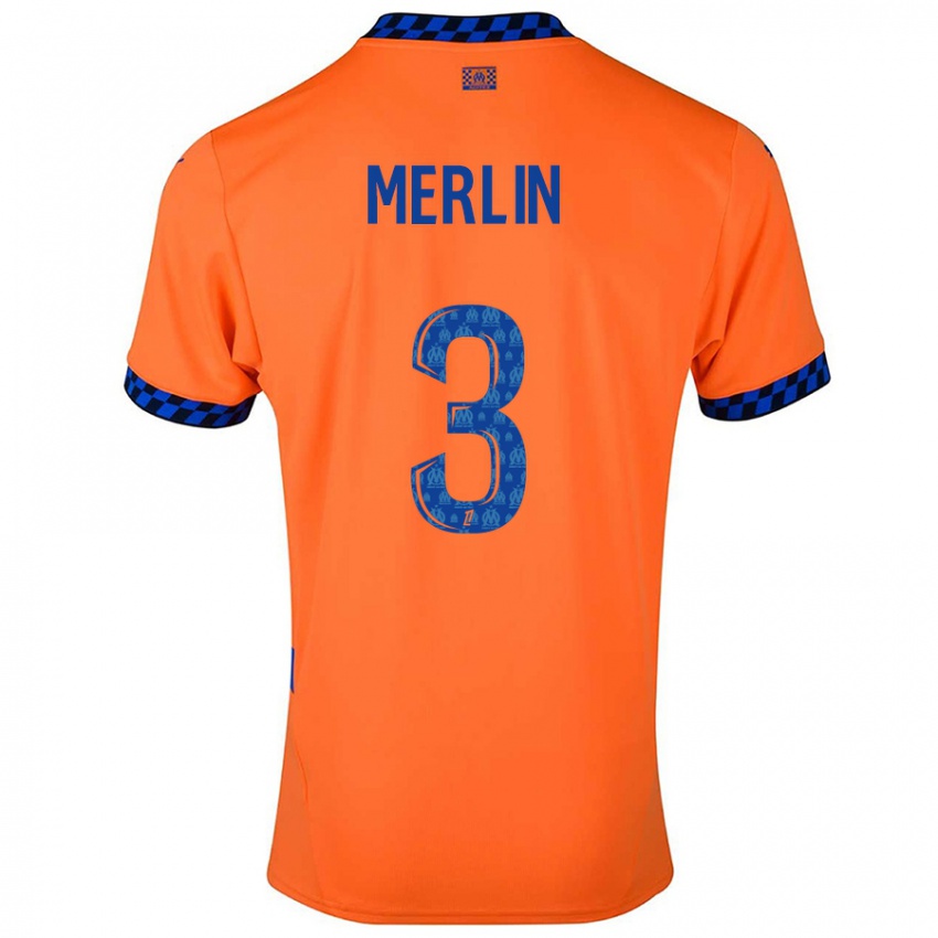 Enfant Maillot Quentin Merlin #3 Orange Bleu Foncé Troisieme 2024/25 T-Shirt Suisse