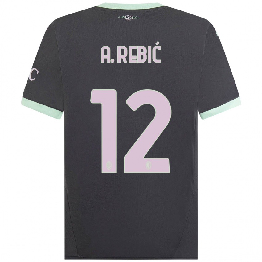 Enfant Maillot Ante Rebic #12 Gris Troisieme 2024/25 T-Shirt Suisse