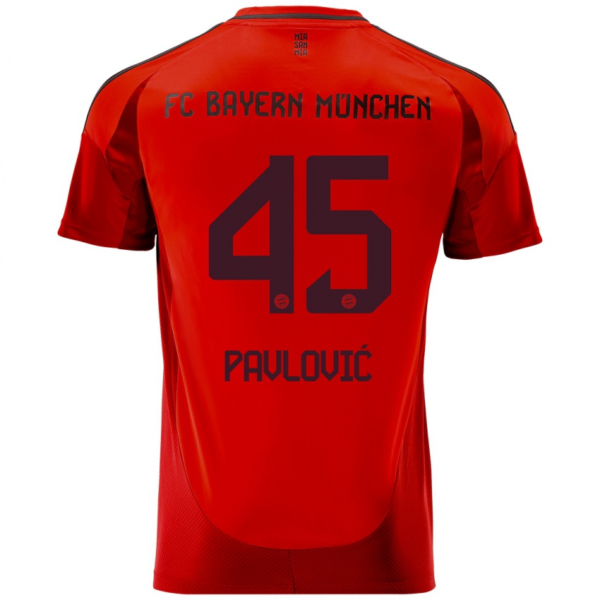 Homme Maillot Aleksandar Pavlovic #45 Rouge Tenues Domicile 2024/25 T-Shirt Suisse