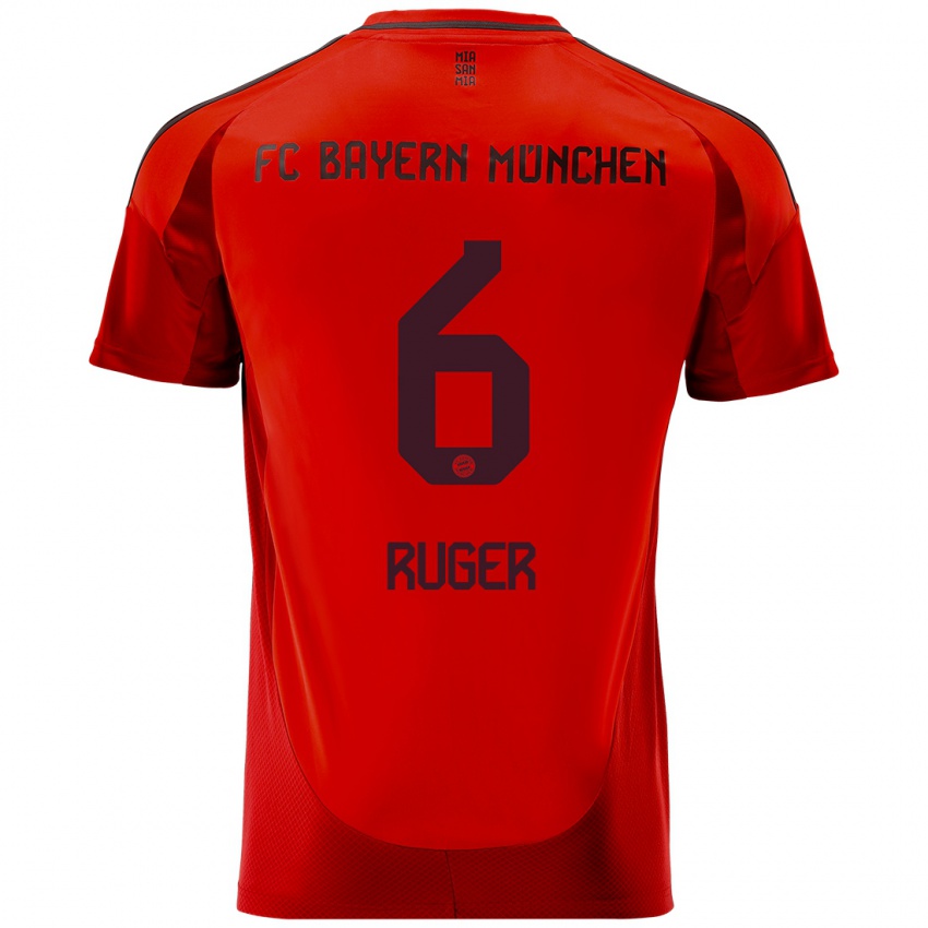 Homme Maillot Kurt Ruger #6 Rouge Tenues Domicile 2024/25 T-Shirt Suisse