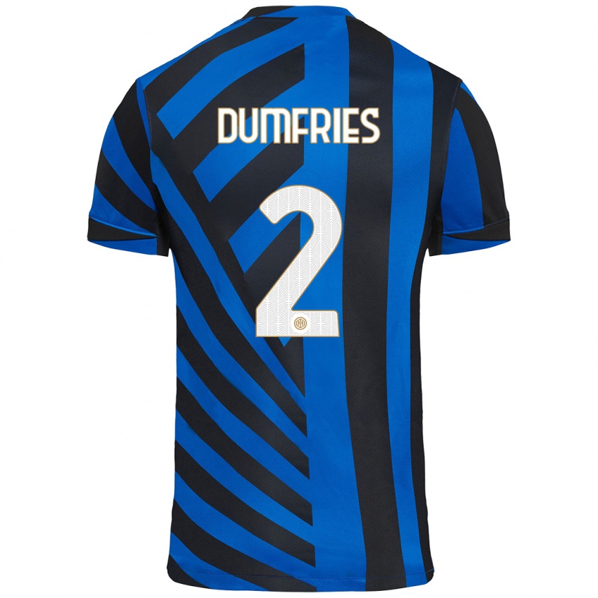 Homme Maillot Denzel Dumfries #2 Bleu Noir Tenues Domicile 2024/25 T-Shirt Suisse