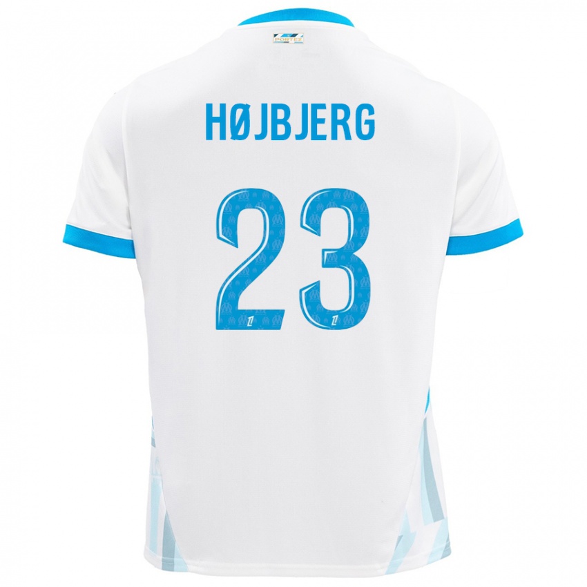 Homme Maillot Pierre Emile Hojbjerg #23 Blanc Bleu Ciel Tenues Domicile 2024/25 T-Shirt Suisse