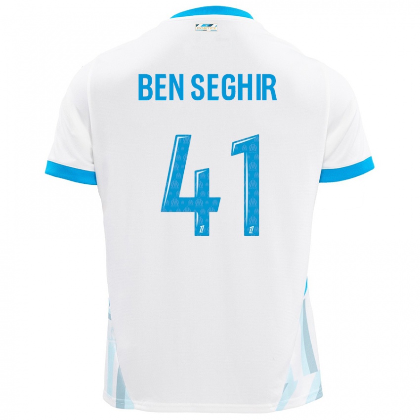 Homme Maillot Salim Ben Seghir #41 Blanc Bleu Ciel Tenues Domicile 2024/25 T-Shirt Suisse