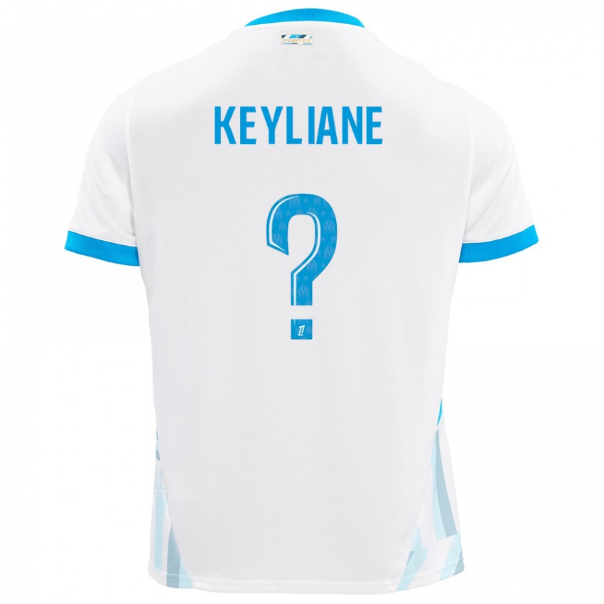 Homme Maillot Keyliane Abdallah #0 Blanc Bleu Ciel Tenues Domicile 2024/25 T-Shirt Suisse