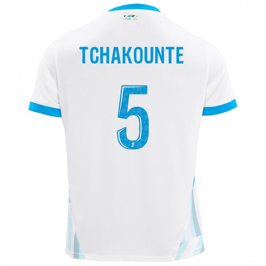 Homme Maillot Annaëlle Tchakounté #5 Blanc Bleu Ciel Tenues Domicile 2024/25 T-Shirt Suisse