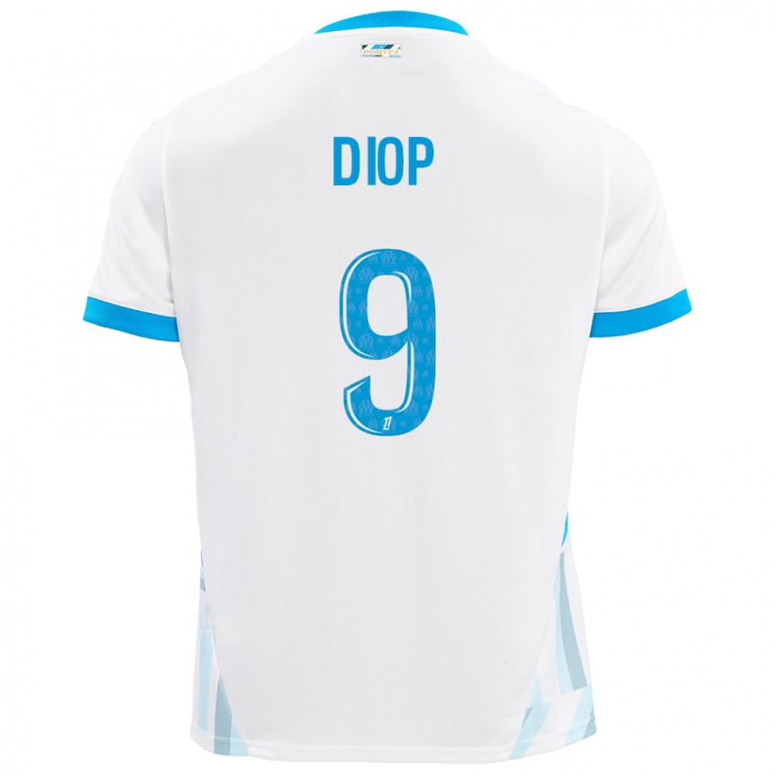 Homme Maillot Mama Diop #9 Blanc Bleu Ciel Tenues Domicile 2024/25 T-Shirt Suisse