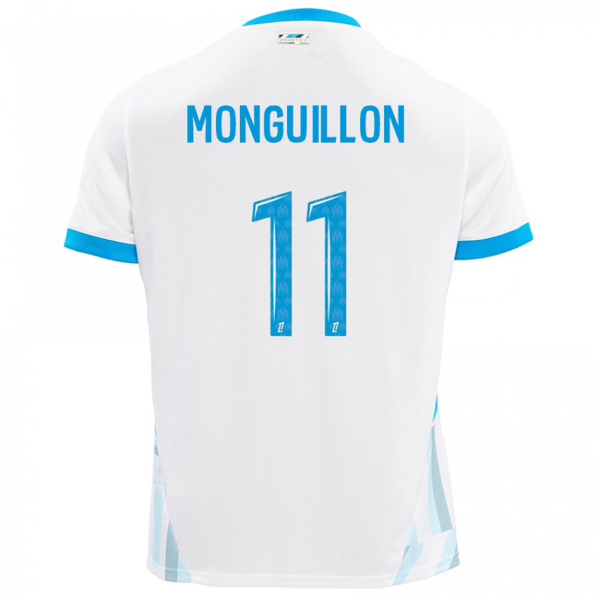 Homme Maillot Coralie Monguillon #11 Blanc Bleu Ciel Tenues Domicile 2024/25 T-Shirt Suisse