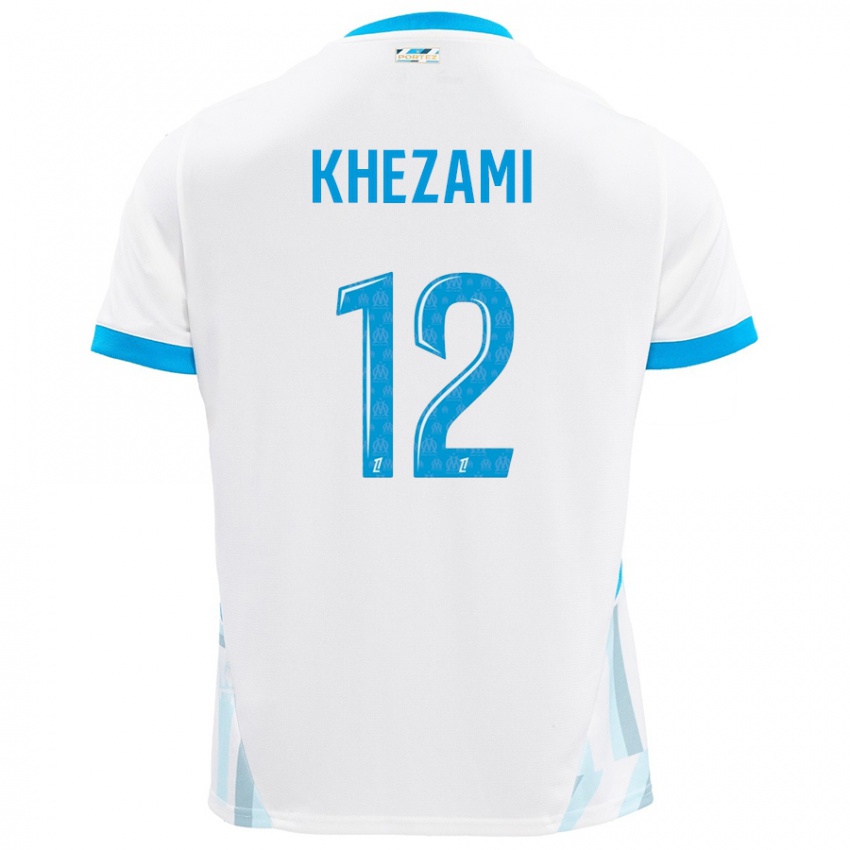 Homme Maillot Roselène Khezami #12 Blanc Bleu Ciel Tenues Domicile 2024/25 T-Shirt Suisse