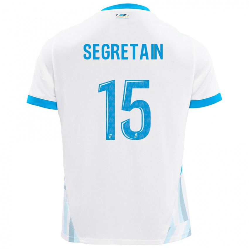 Homme Maillot Julie Ségrétain #15 Blanc Bleu Ciel Tenues Domicile 2024/25 T-Shirt Suisse