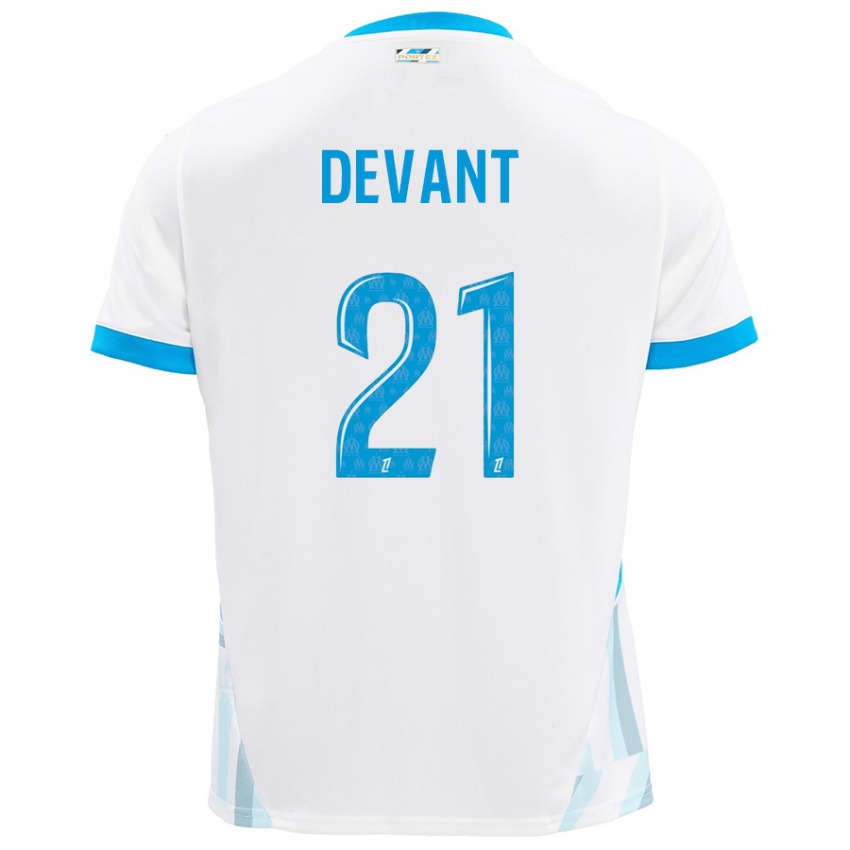 Homme Maillot Caroline Devant #21 Blanc Bleu Ciel Tenues Domicile 2024/25 T-Shirt Suisse