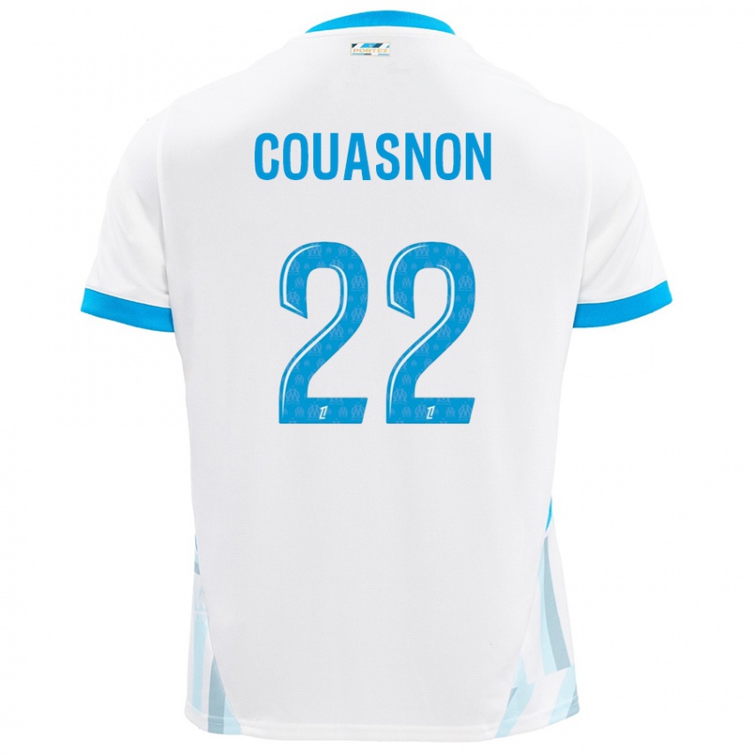 Homme Maillot Roxane Couasnon #22 Blanc Bleu Ciel Tenues Domicile 2024/25 T-Shirt Suisse