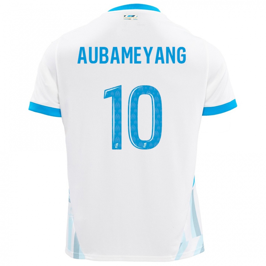 Homme Maillot Pierre-Emerick Aubameyang #10 Blanc Bleu Ciel Tenues Domicile 2024/25 T-Shirt Suisse