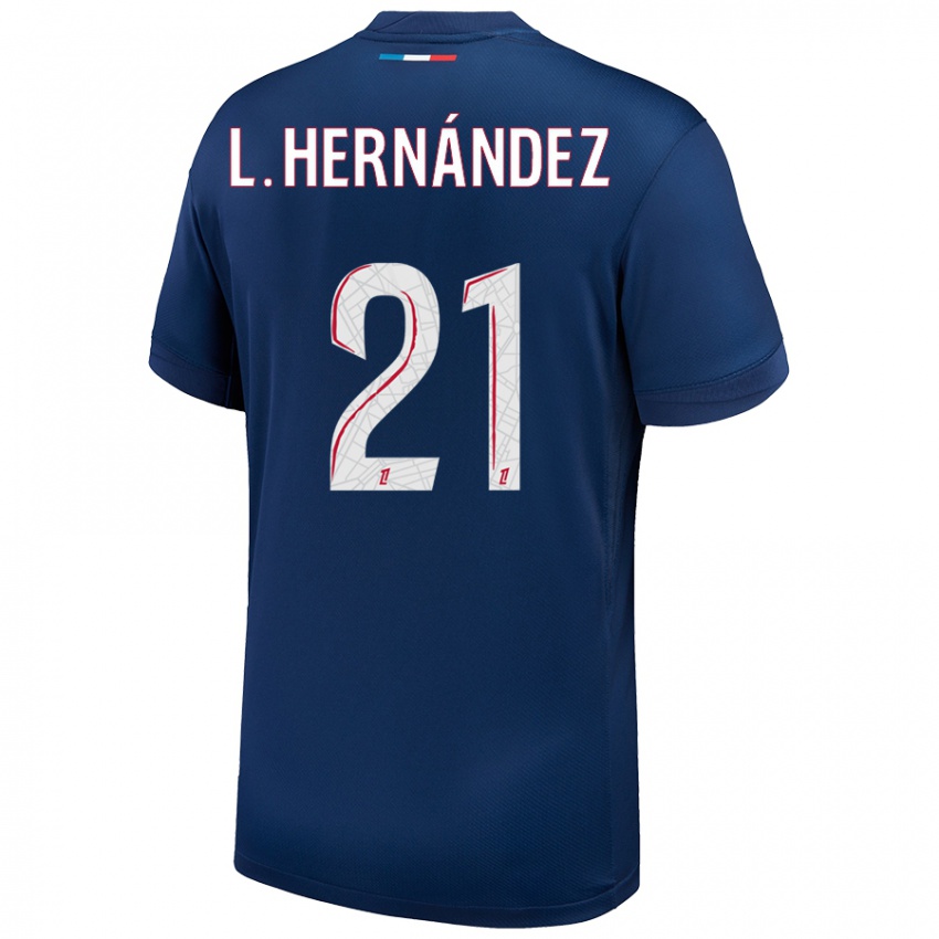 Homme Maillot Lucas Hernandez #21 Bleu Marine Blanc Tenues Domicile 2024/25 T-Shirt Suisse