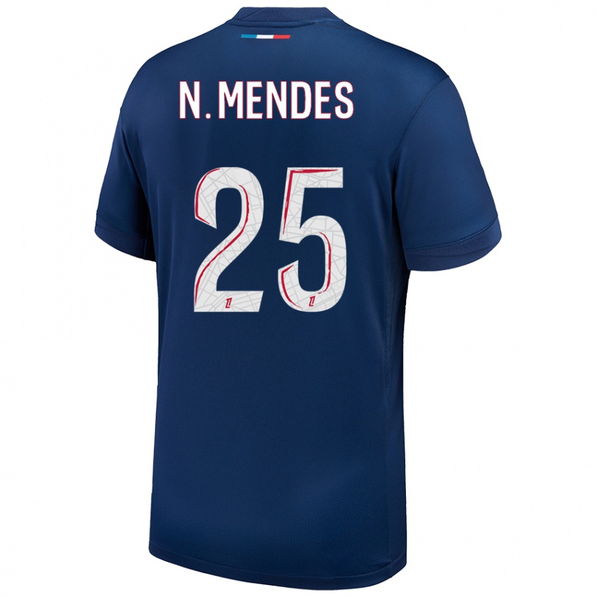 Homme Maillot Nuno Mendes #25 Bleu Marine Blanc Tenues Domicile 2024/25 T-Shirt Suisse