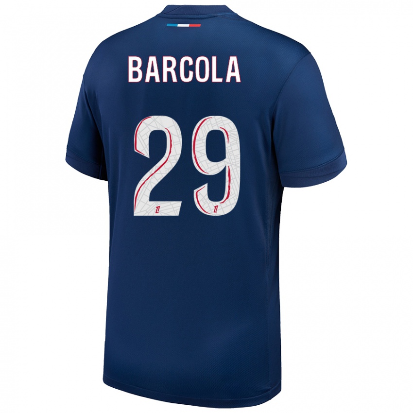 Homme Maillot Bradley Barcola #29 Bleu Marine Blanc Tenues Domicile 2024/25 T-Shirt Suisse