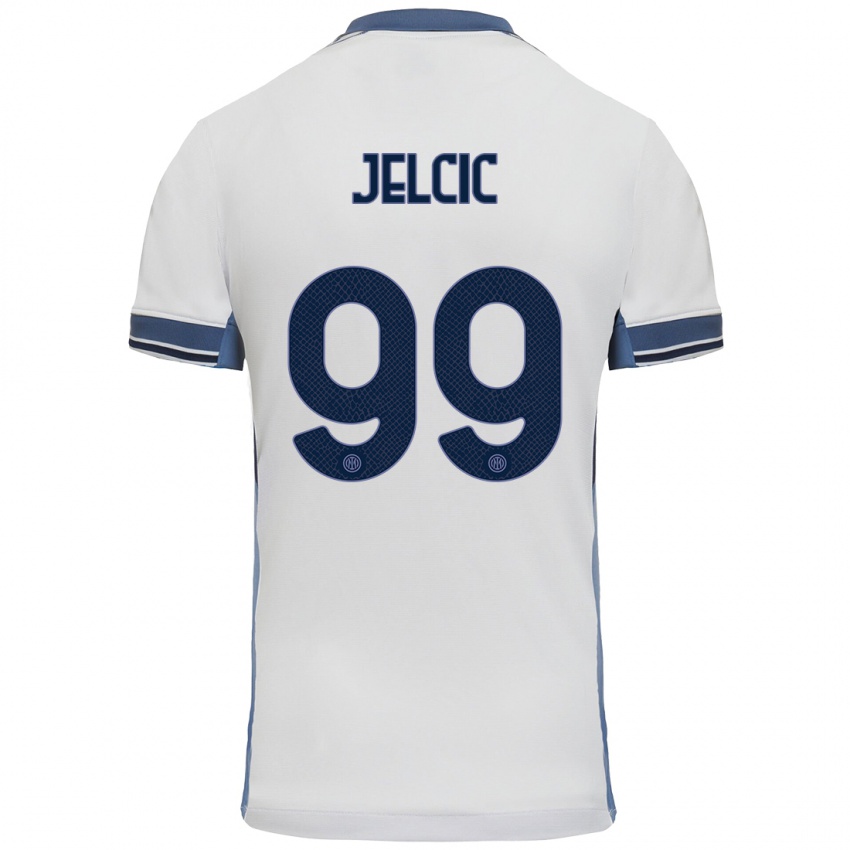 Homme Maillot Maja Jelčić #99 Blanc Gris Tenues Extérieur 2024/25 T-Shirt Suisse