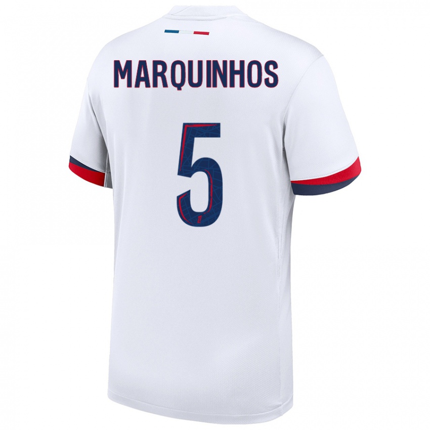 Herren Marquinhos #5 Weiß Blau Rot Auswärtstrikot Trikot 2024/25 T-Shirt Schweiz