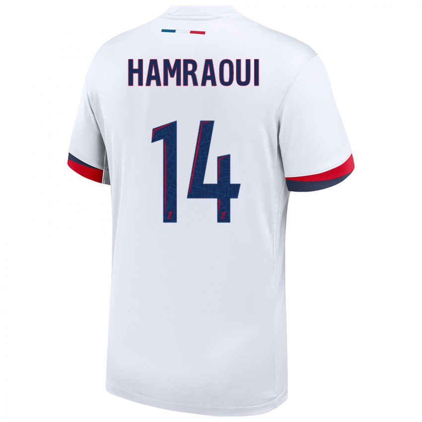 Herren Kheira Hamraoui #14 Weiß Blau Rot Auswärtstrikot Trikot 2024/25 T-Shirt Schweiz