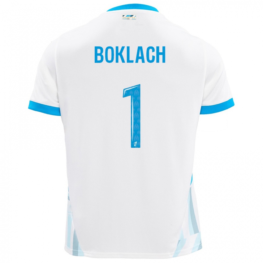 Femme Maillot Kateryna Boklach #1 Blanc Bleu Ciel Tenues Domicile 2024/25 T-Shirt Suisse