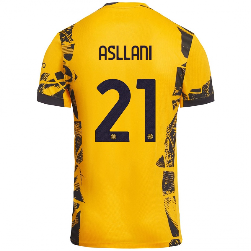 Damen Kristjan Asllani #21 Gold Schwarz Ausweichtrikot Trikot 2024/25 T-Shirt Schweiz