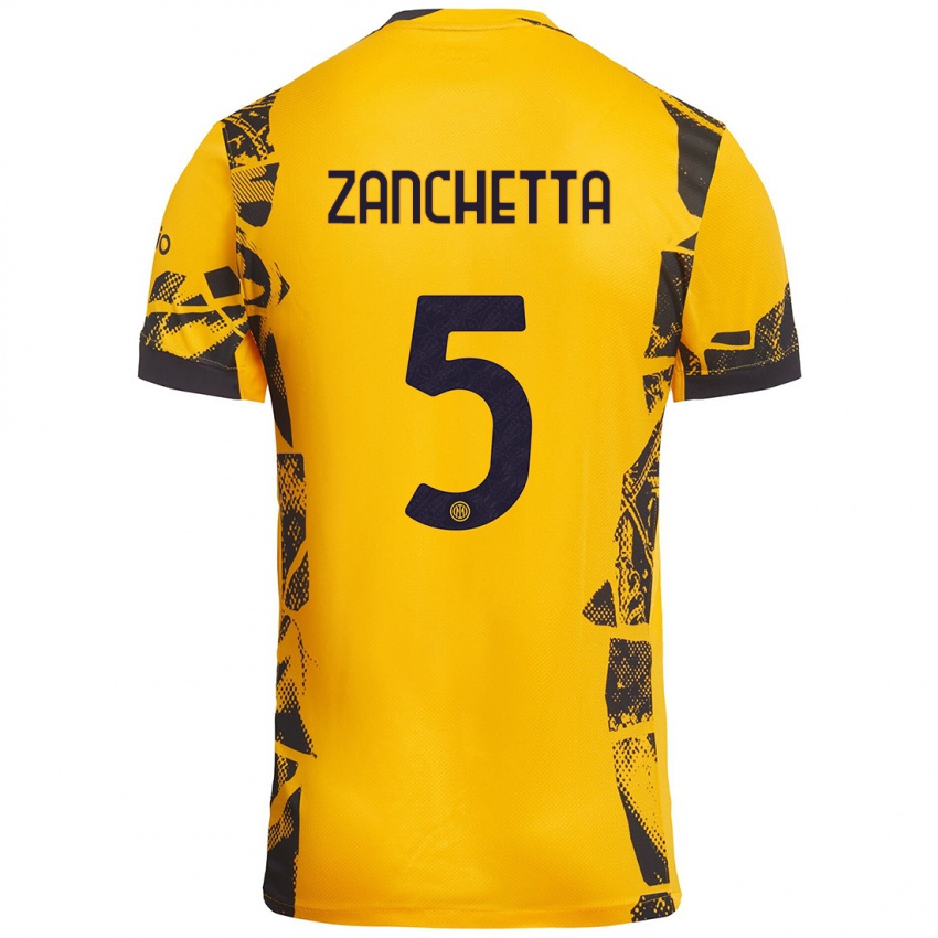 Damen Mattia Zanchetta #5 Gold Schwarz Ausweichtrikot Trikot 2024/25 T-Shirt Schweiz