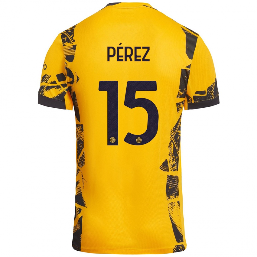 Damen Álex Pérez #15 Gold Schwarz Ausweichtrikot Trikot 2024/25 T-Shirt Schweiz