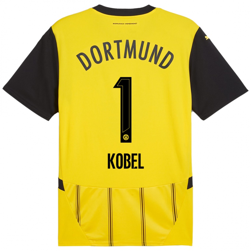 Enfant Maillot Gregor Kobel #1 Jaune Noir Tenues Domicile 2024/25 T-Shirt Suisse