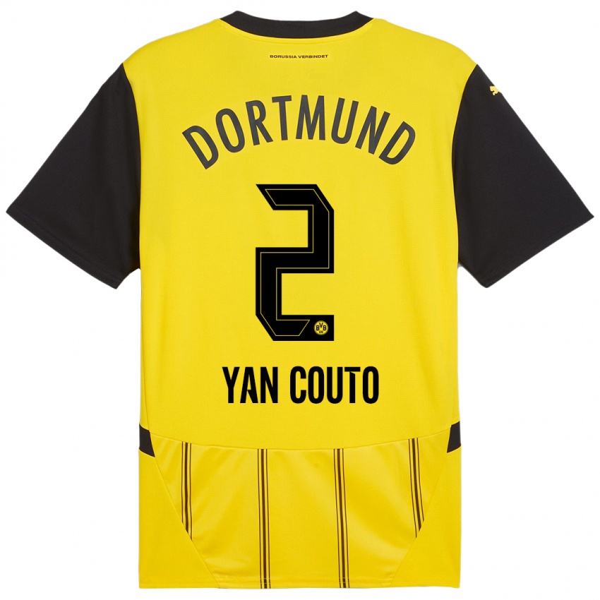 Enfant Maillot Yan Couto #2 Jaune Noir Tenues Domicile 2024/25 T-Shirt Suisse