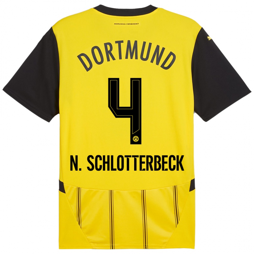 Enfant Maillot Nico Schlotterbeck #4 Jaune Noir Tenues Domicile 2024/25 T-Shirt Suisse