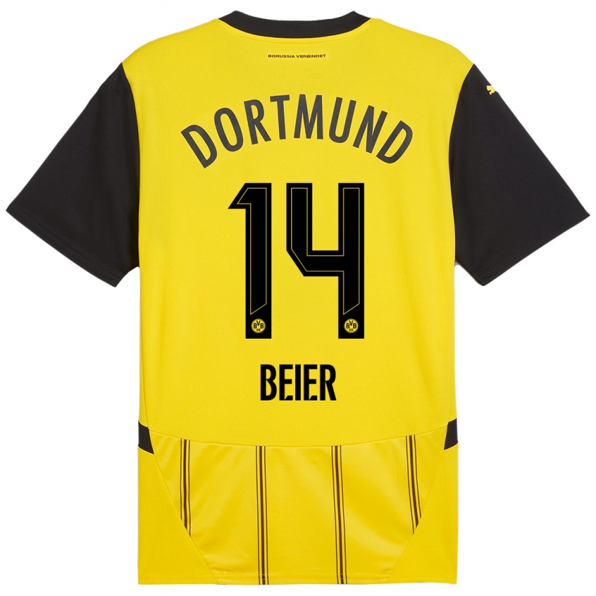 Enfant Maillot Maximilian Beier #14 Jaune Noir Tenues Domicile 2024/25 T-Shirt Suisse